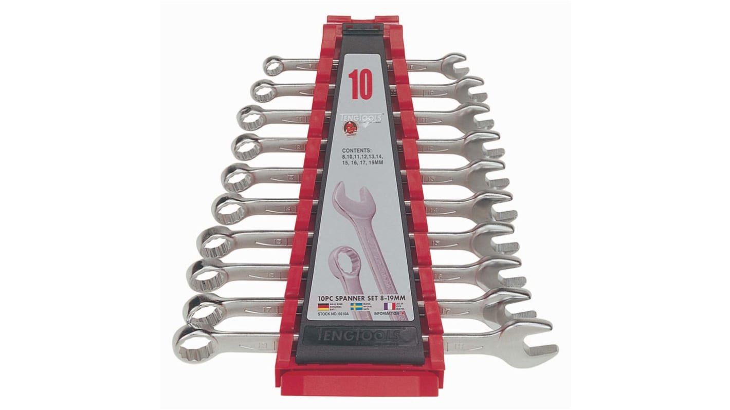 Teng Tools 10-Piece Spanner Set, 8 → 19 mm, Chrome Vanadium