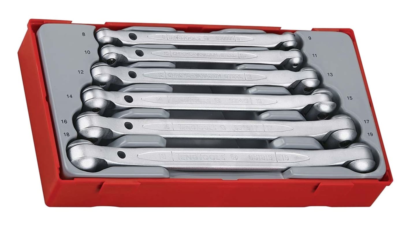 Teng Tools 6-Piece Spanner Set, 8 → 19 mm, Chrome Vanadium