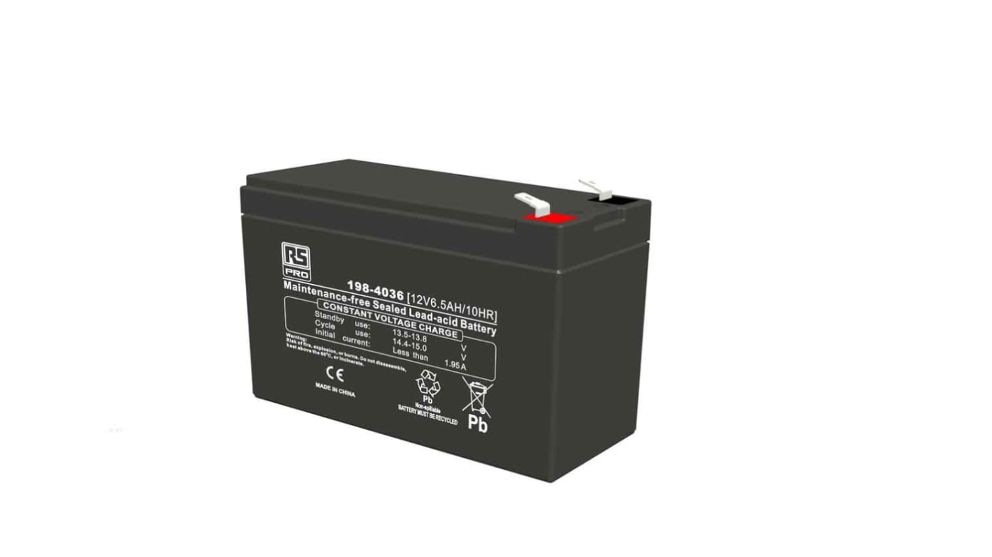 RS PRO 12V T1 Sealed Lead Acid Battery, 6.5Ah