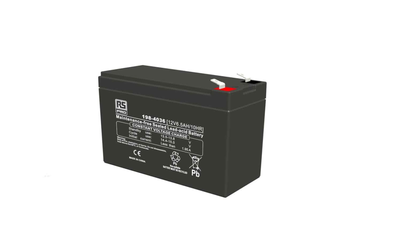 RS PRO 12V T1 Sealed Lead Acid Battery, 6.5Ah