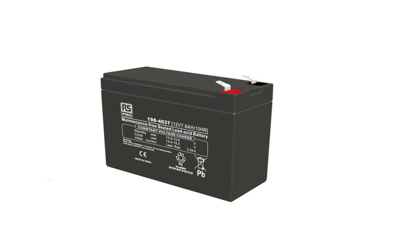 RS PRO 12V T2 Sealed Lead Acid Battery, 7.8Ah