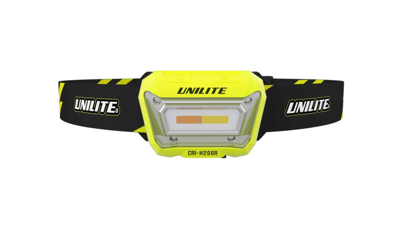 Unilite LED充电头灯, 200 lm, 27 m射程, 锂聚合物 3.7 V 1500 mAh电池, IP65/IK07, 黄色, CRI-H200R