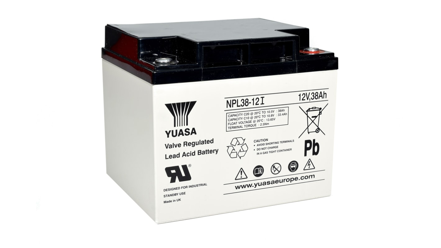 Yuasa NPL38-12, 12V Forseglet blysyrebatteri, AGM Type, 38Ah