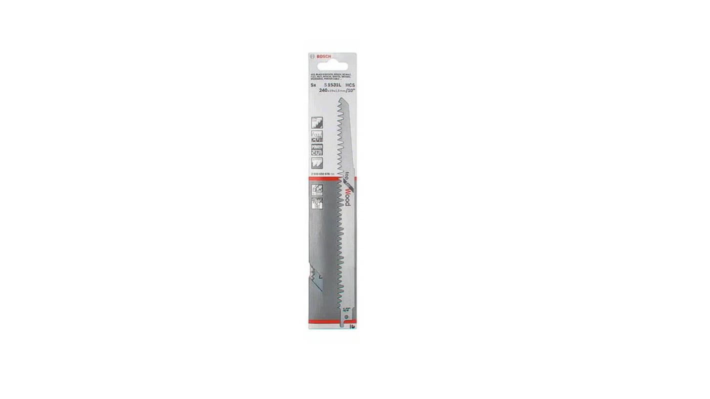 Hoja de sierra de sable Bosch de Bi-metal, Longitud de Corte 150mm, 8 → 14 dientes por pulgada, 5 unidades, para