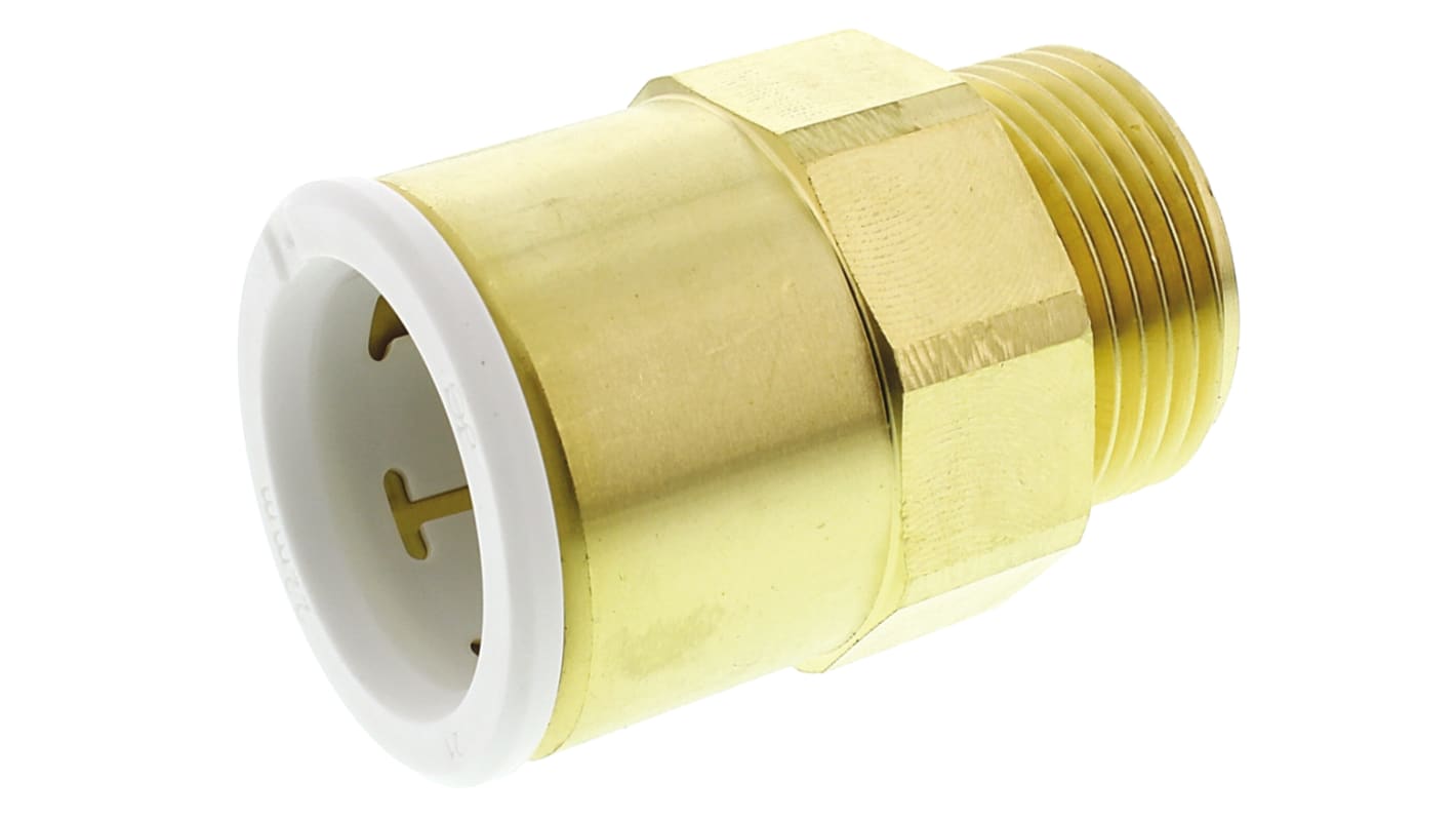 John Guest Brass Pipe Fitting, Straight Push Fit Coupler, Male 3/4in to Female 22mm