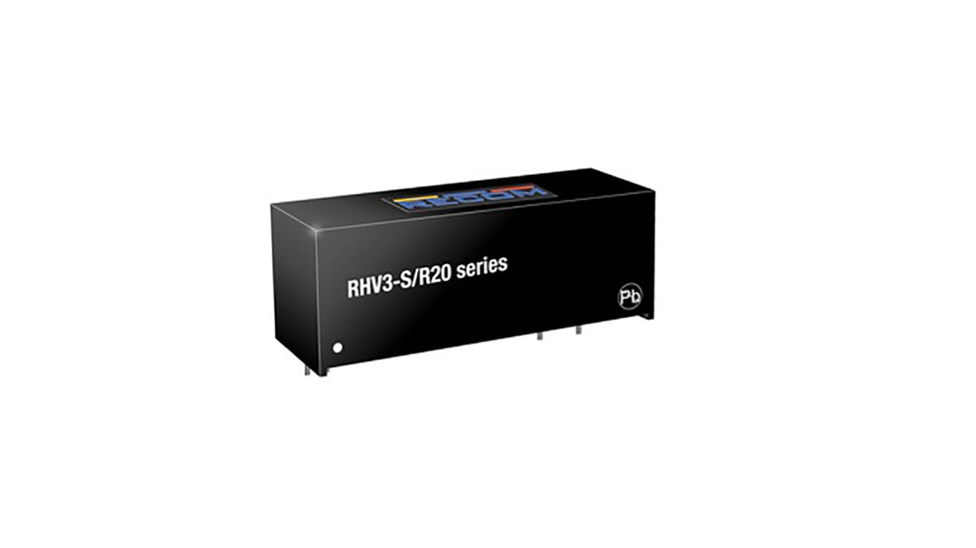 Recom RHV3 DC-DC Converter, 12V dc/ 250mA Output, 5 → 24 V dc Input, 3W, Through Hole, +85°C Max Temp -40°C Min