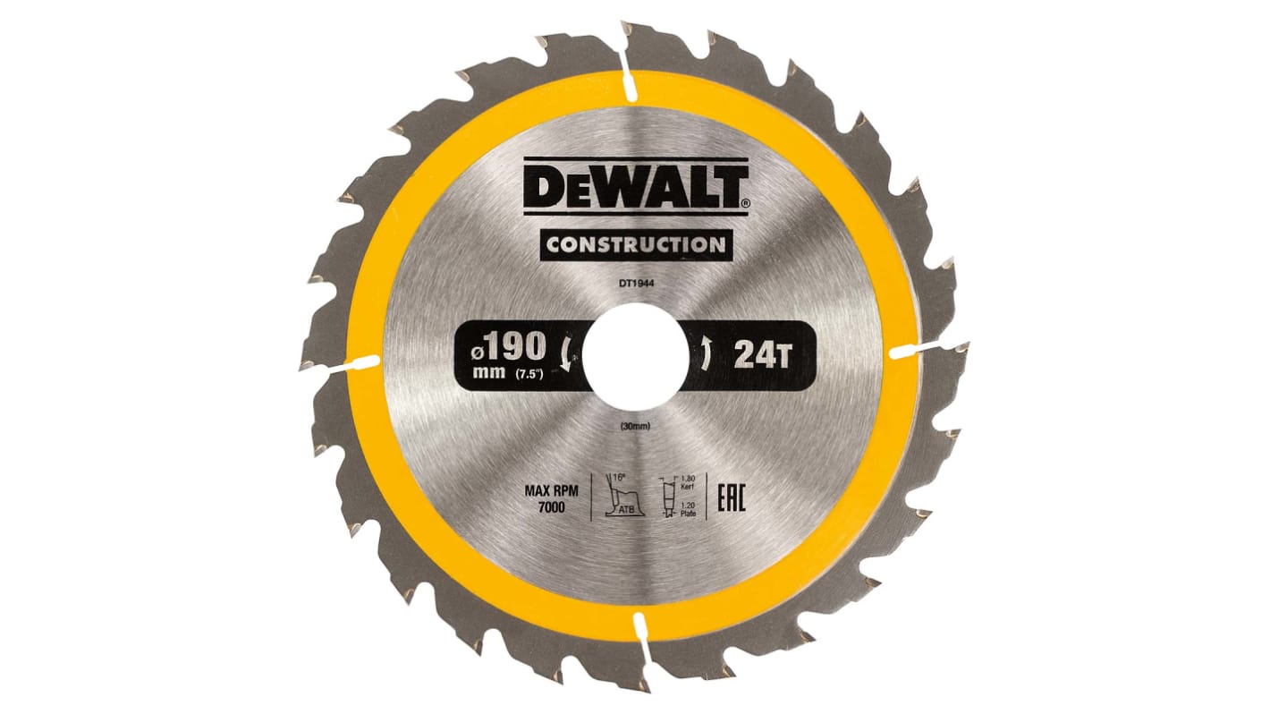 DeWALT 圆锯片, Φ190mm锯条, Φ30mm心轴
