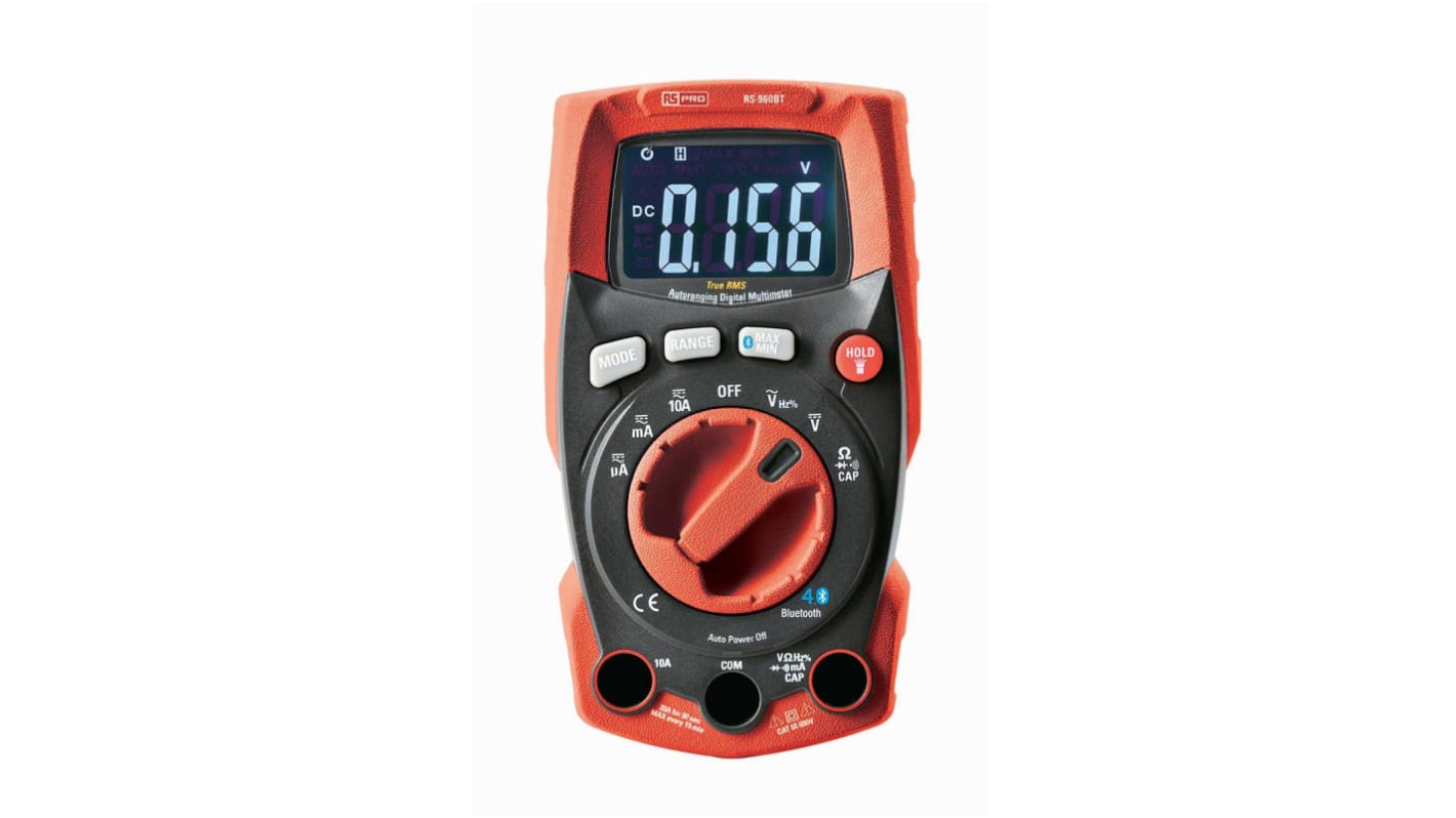 RS PRO RS-960BT Handheld Digital Multimeter, True RMS, 10A ac Max, 10A dc Max, 600V ac Max