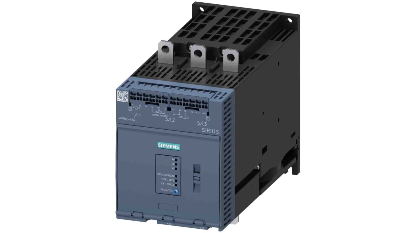 Arrancador suave Siemens 3RW50, 143 A., 400 600 → V., 90 kW, trifásico, IP00