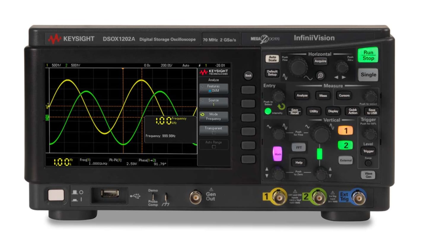 Keysight Technologies DSOX1202A InfiniiVision 1000 X Series Digital Bench Oscilloscope, 2 Analogue Channels, 70MHz