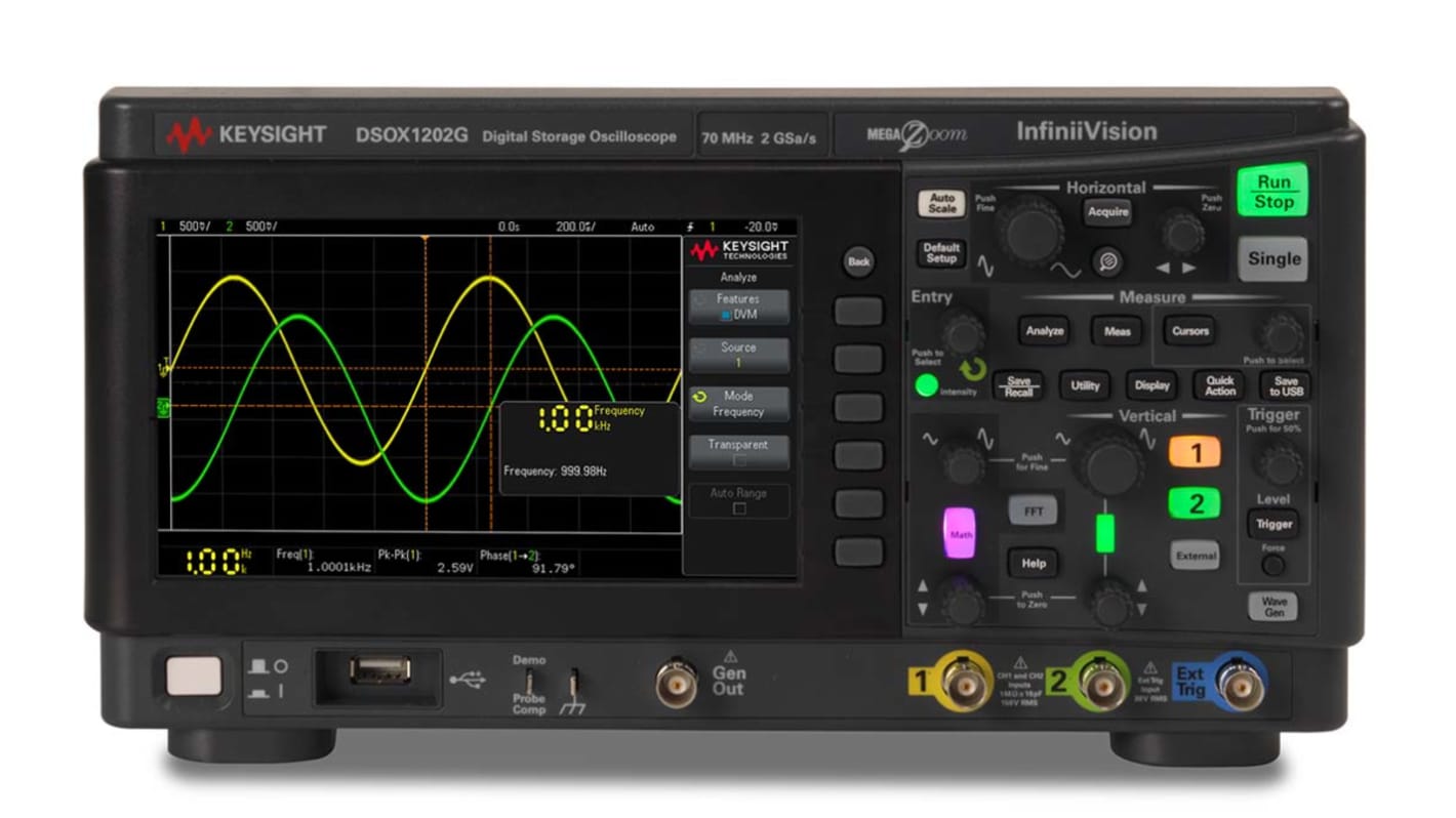 Keysight Technologies DSOX1202G InfiniiVision 1000 X Series, 70MHz Bench Oscilloscope, 2 Analogue Channels