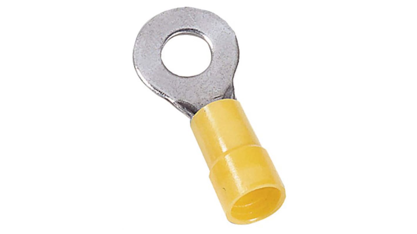 MECATRACTION, N Insulated Ring Terminal, M6 Stud Size to 6mm² Wire Size, Yellow