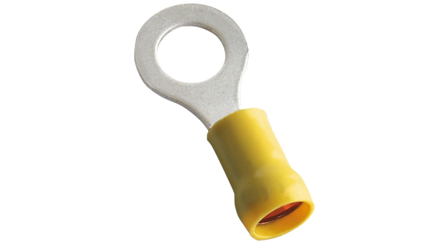 MECATRACTION, S Insulated Ring Terminal, M8 Stud Size to 6mm² Wire Size, Yellow