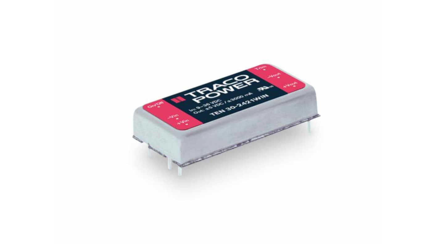 TRACOPOWER TEN 30WIN DC-DC Converter, 3.3V dc/ 7.5A Output, 9 → 36 V dc Input, 30W, Through Hole, +75°C Max Temp