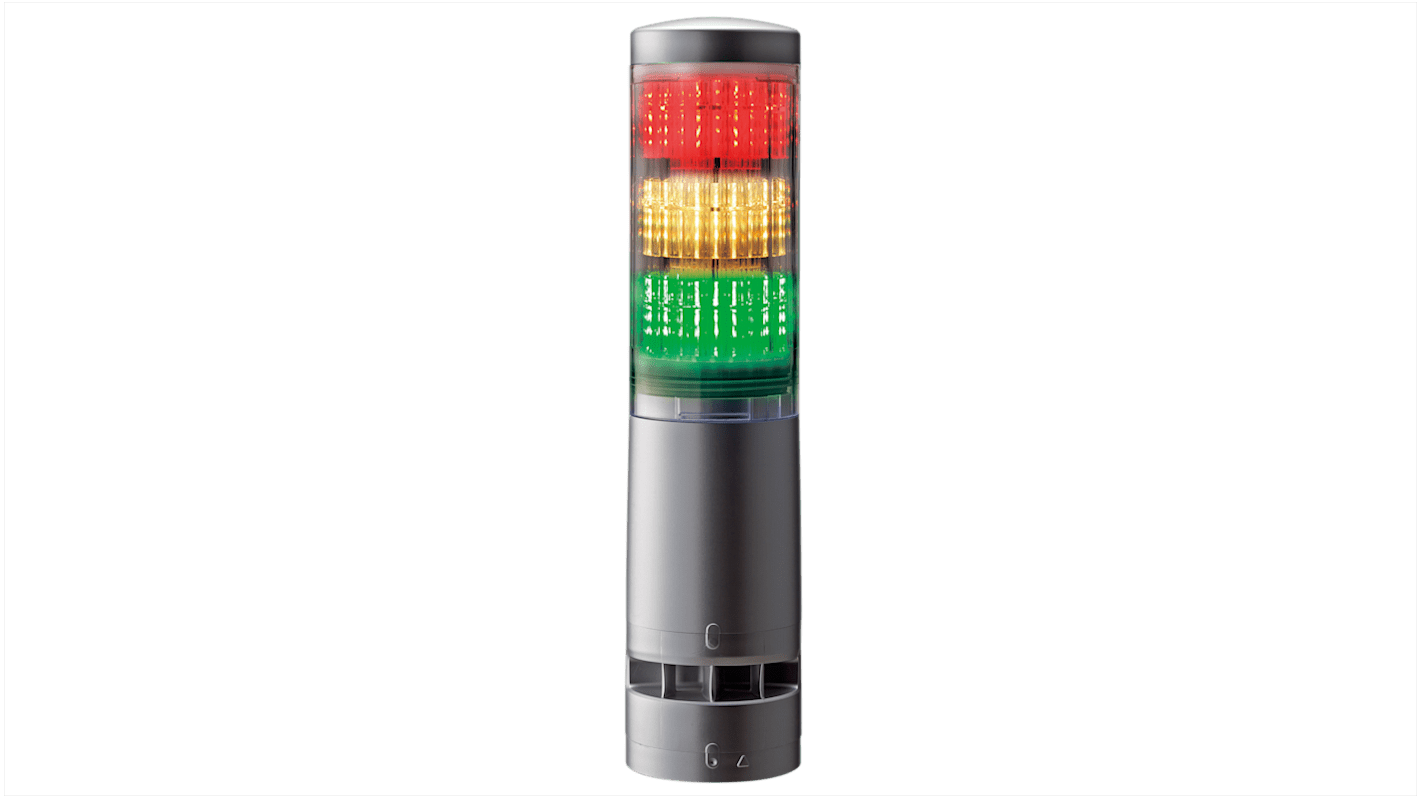 Rs-Online Torretta di segnalazione Patlite 24 V c.c. LED RGB 3 elementi lenti Trasparente con Cicalino