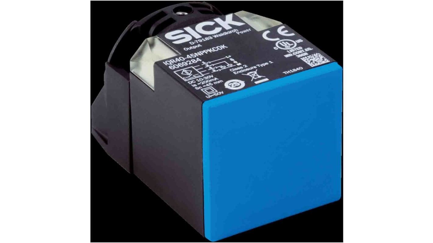 Sick Inductive Block-Style Proximity Sensor, 45 mm Detection, PNP Output, 10 → 30 V, IP68