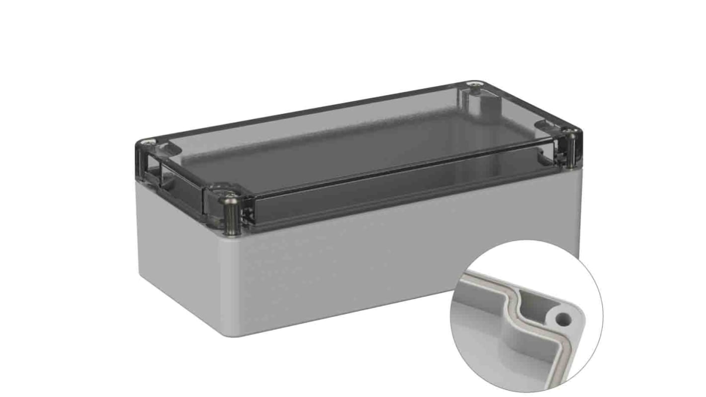 RS PRO Grey Polycarbonate General Purpose Enclosure, IP66, IK07, Clear Lid, 80 x 160 x55mm