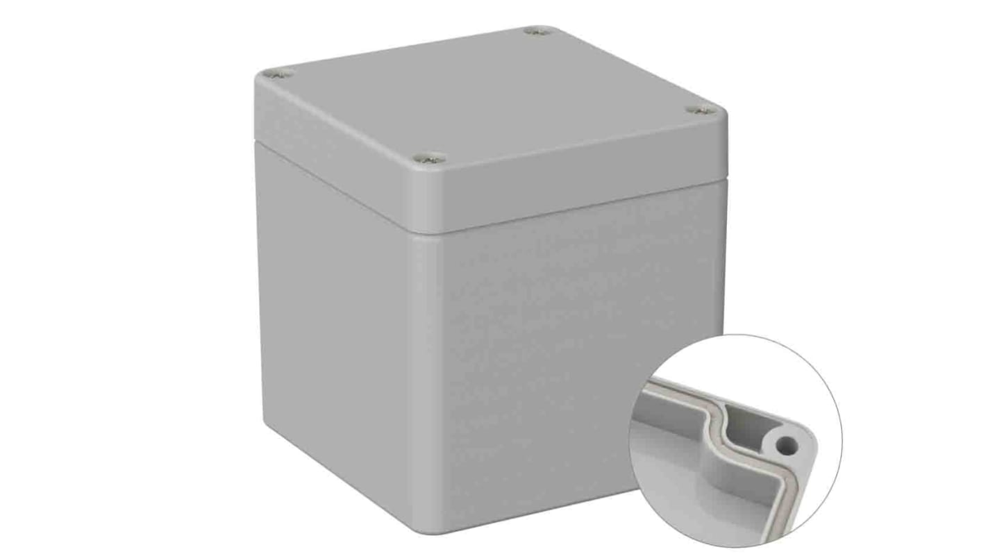 RS PRO Grey Polycarbonate General Purpose Enclosure, IP66, IK07, Grey Lid, 80 x 82 x 85mm