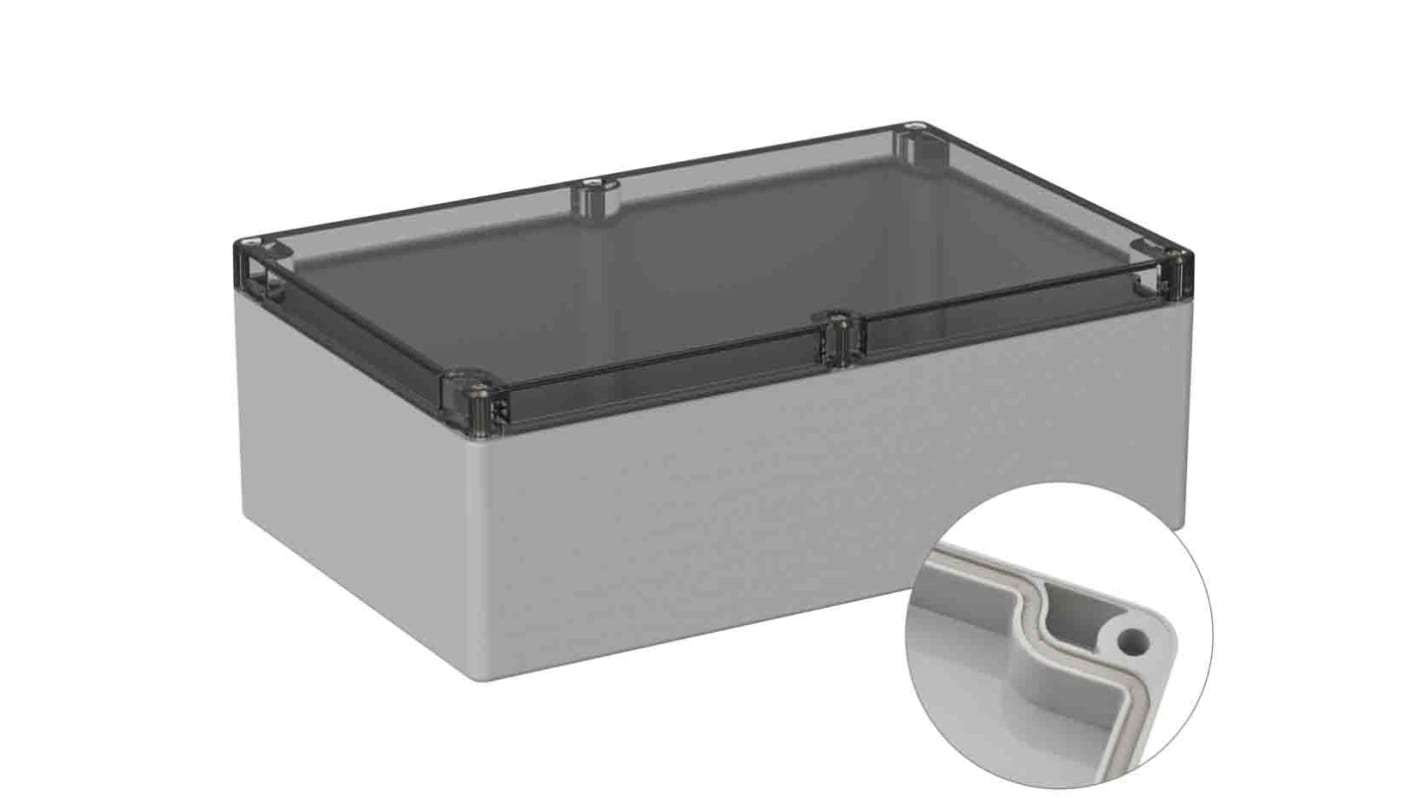 RS PRO Grey Polycarbonate General Purpose Enclosure, IP66, IK07, Clear Lid, 160.3 x 240.3 x 90mm