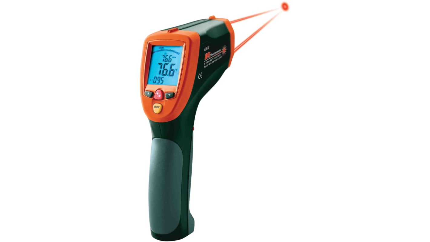 Extech 42570 Infrared Thermometer, -50°C Min, +2200°C Max, 1 °C Accuracy, °C and °F Measurements With RS Calibration