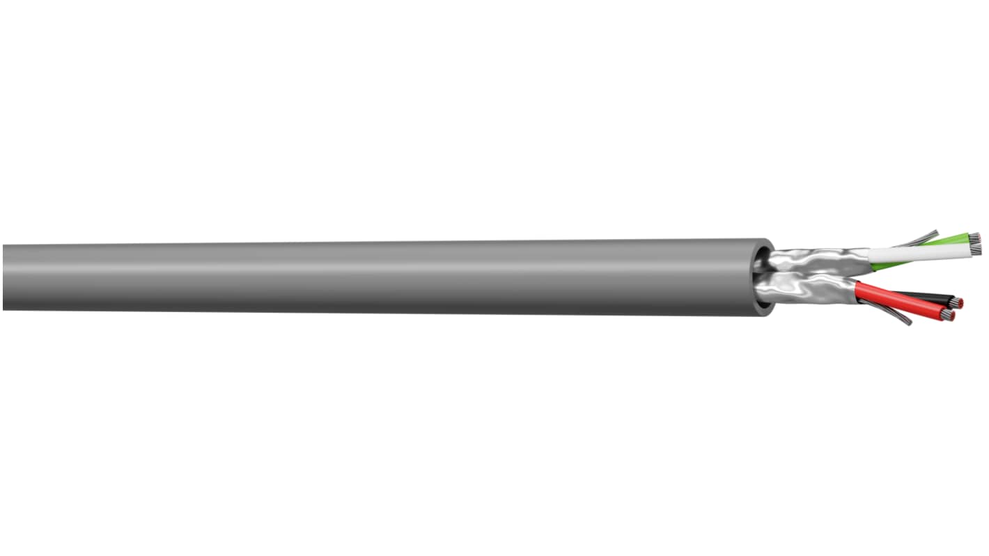RS PRO Data Cable, 2 Pairs, 4 Cores, 0.34 mm², Screened, 22 AWG, 100m, Tinned Copper Shield