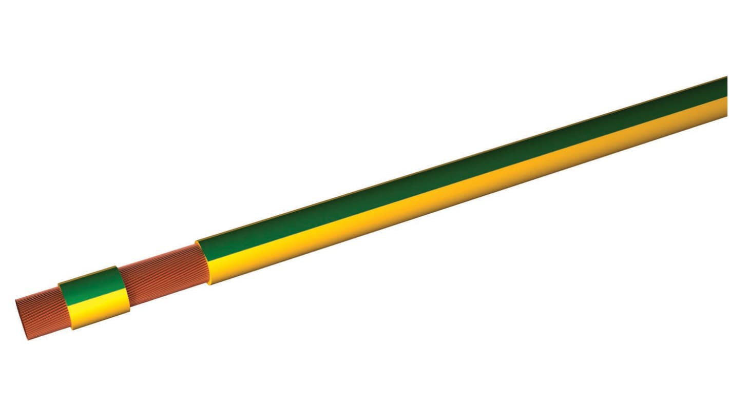 RS PRO Green/Yellow 16mm² Hook Up Wire, 6 AWG, 100m, PVC Insulation