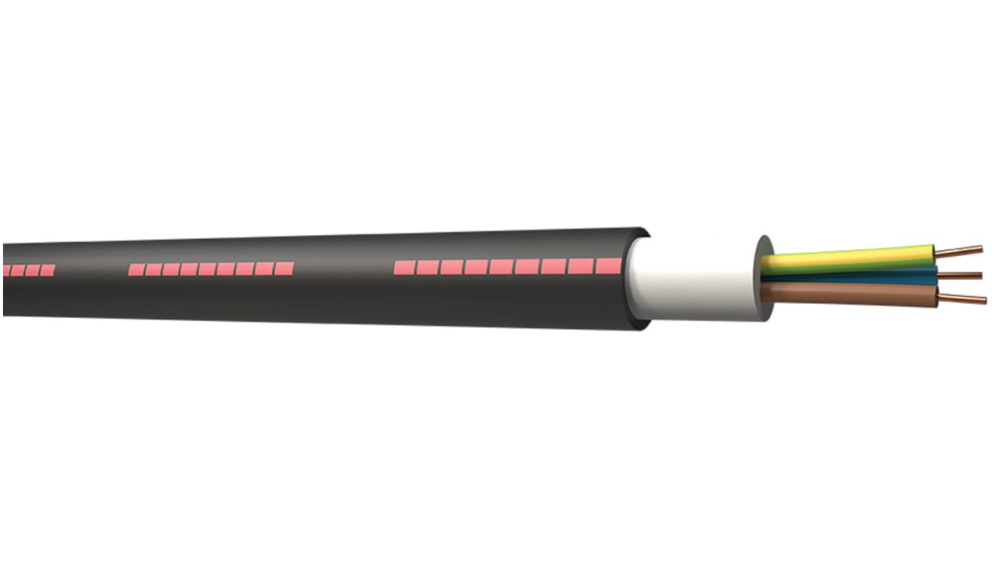 RS PRO, U1000RO2V, 100m 4 Core, Black PVC Power Cable +70°C