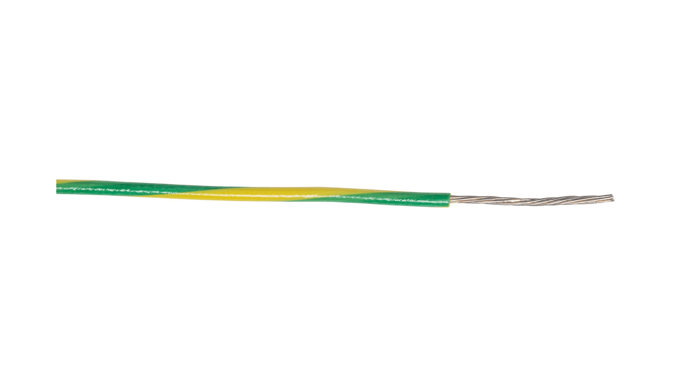 AXINDUS KY33 Series Green/Yellow 1.34 mm² Hook Up Wire, 16 AWG, 19 x 0, 30, 200m, PVC Insulation, KY33A05VJ