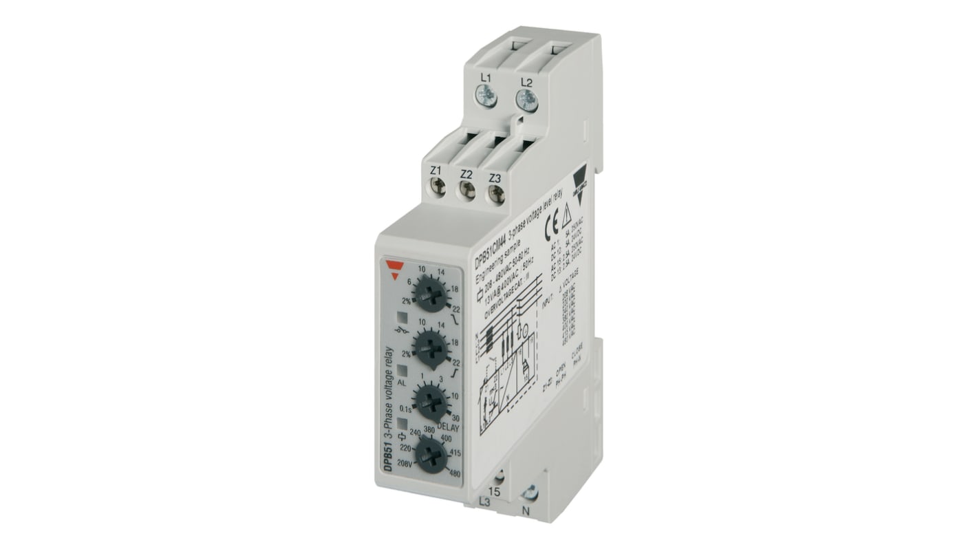 Carlo Gavazzi Phase, Voltage Monitoring Relay, 3, 3+N Phase, SPDT, 177 → 550V ac, DIN Rail