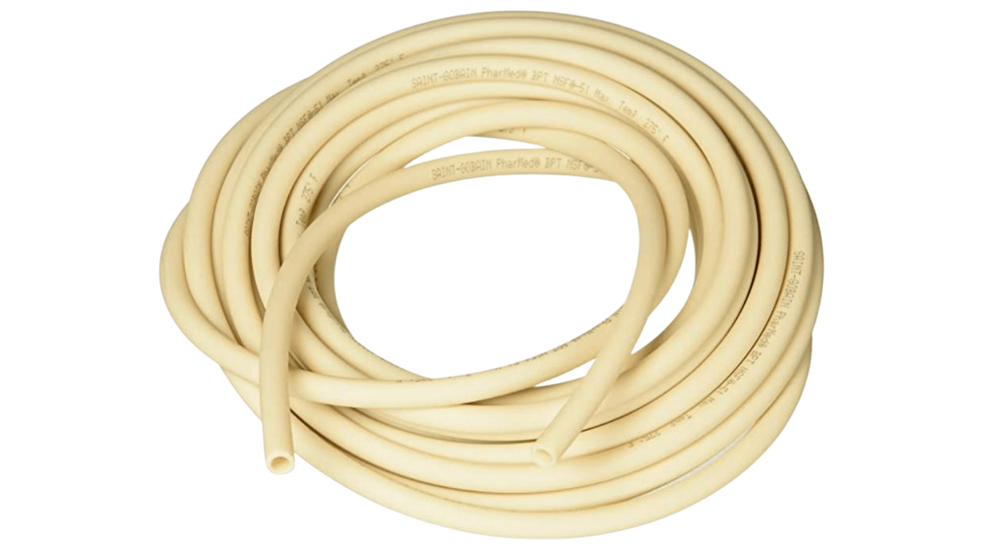 Saint Gobain TPE制药挠性管, 米色, 8mm内径, 15.9mm外径, 7.62m长, 最高+135°C, PharMed® BPT系列