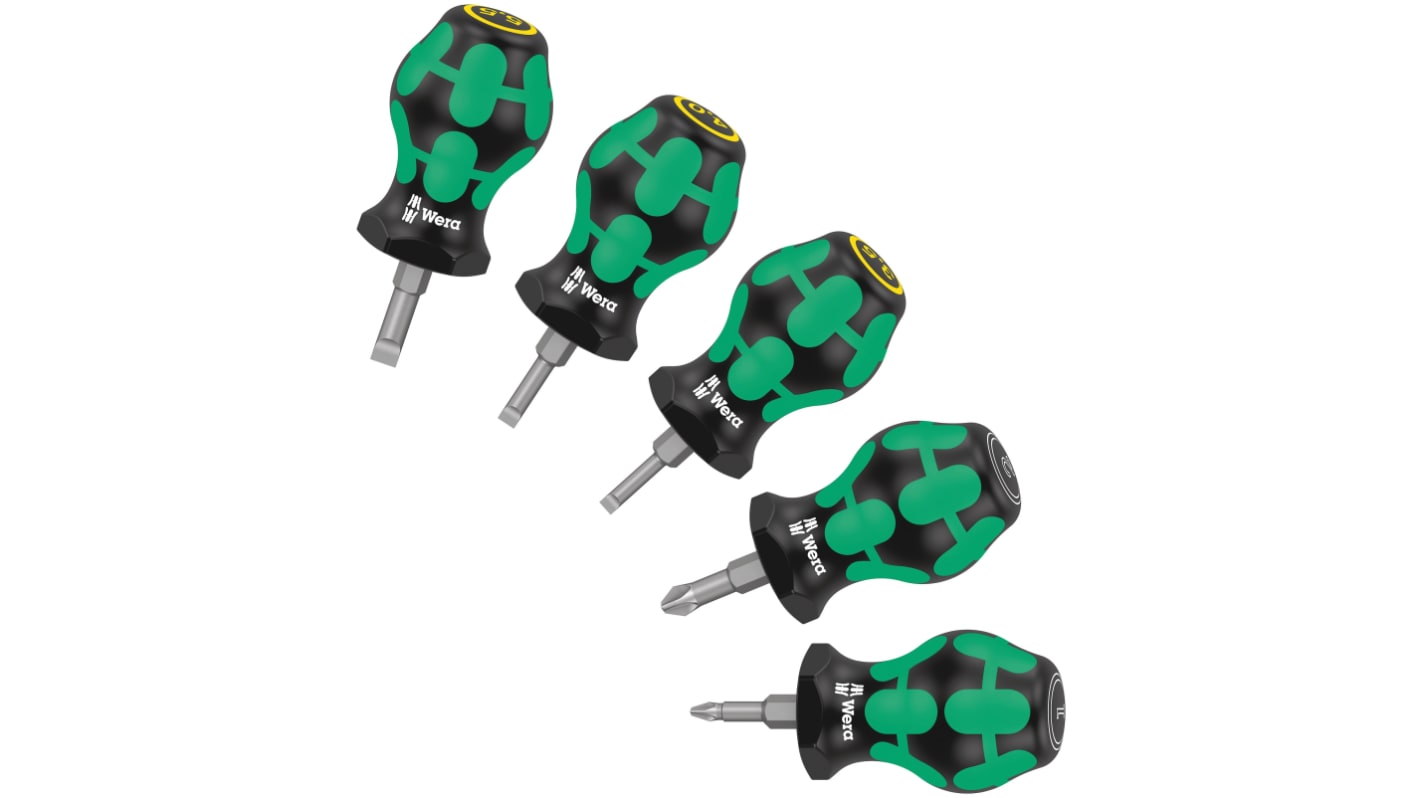 Jeu de tournevis Stubby Wera, Fendu, 5 pièces