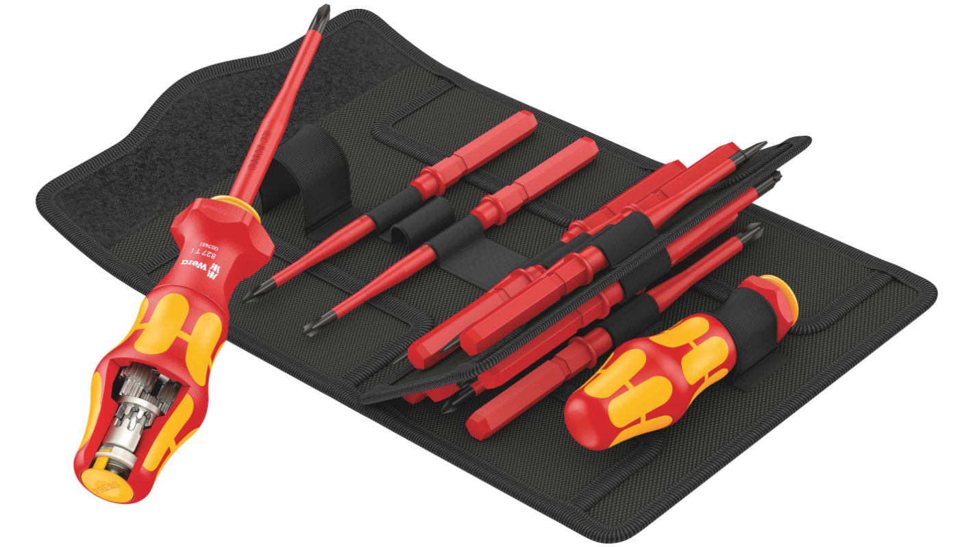 Wera 05057484001 Hexagon; Phillips; Pozidriv; Slotted; Torx Interchangeable Insulated Screwdriver Set, 16-Piece,