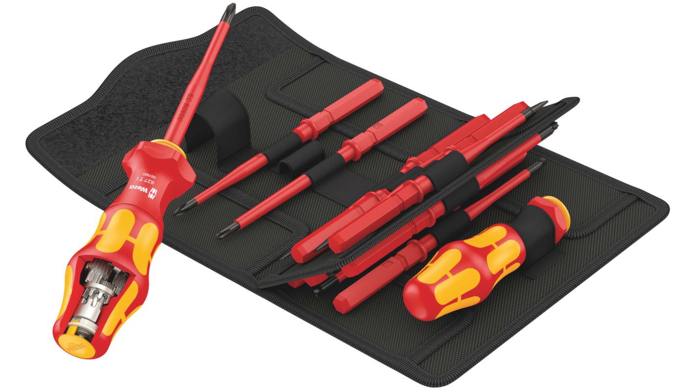 Wera 05057485001 Hex, Phillips, Pozidriv, Slotted, Torx Interchangeable Insulated Screwdriver Set, 16-Piece, ESD-Safe