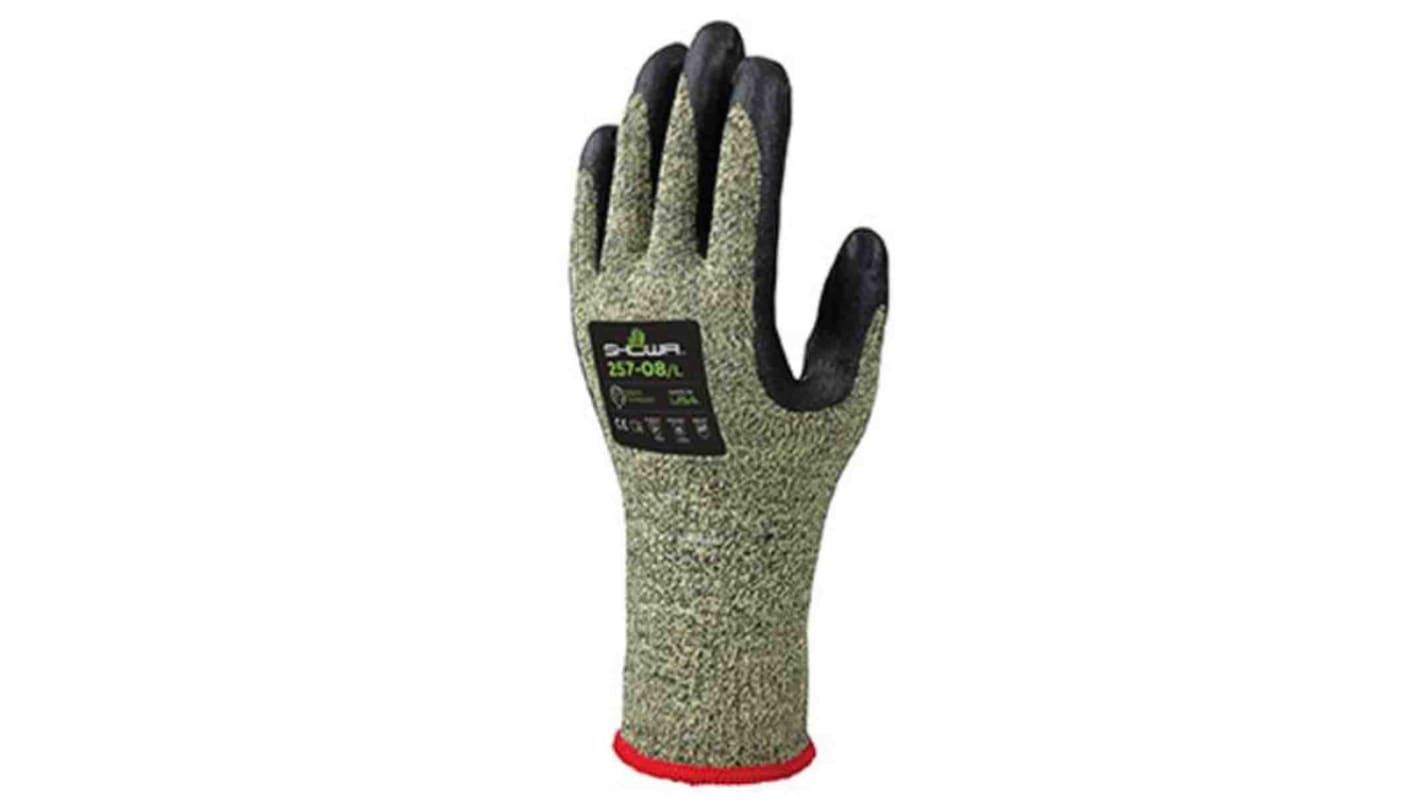 Showa 257 Yellow Elastane Cut Resistant Work Gloves, Size 7, Nitrile Foam Coating