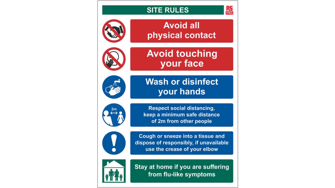 RS PRO PVC Social Distancing Site Safety Sign With English Text, 400 x 300mm