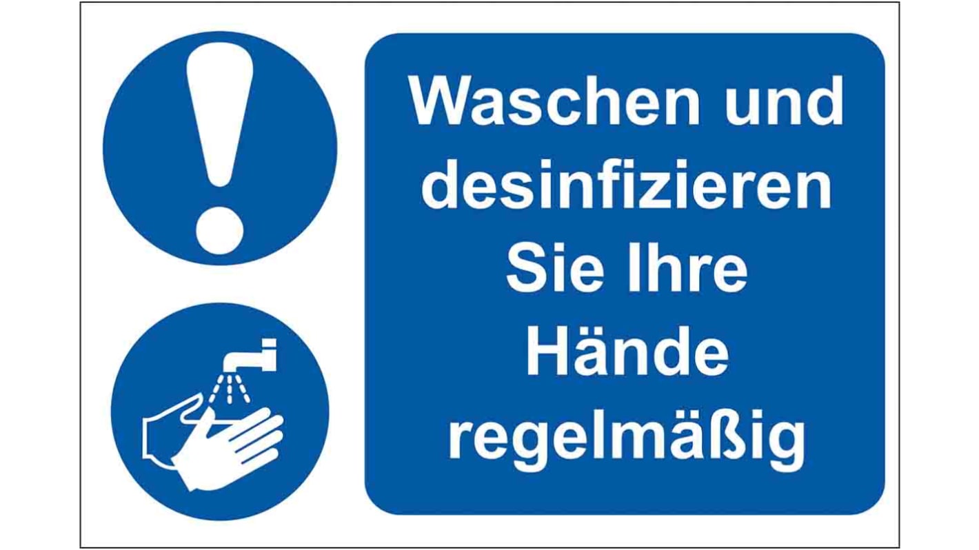 RS PRO PVC Mandatory Hygiene Sign With German Text, 300 x 200mm