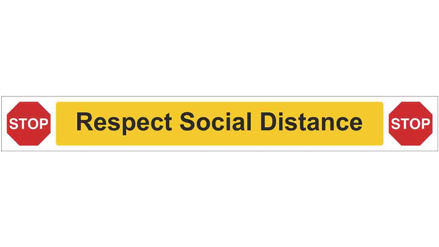 RS PRO Vinyl Mandatory Social Distance Sign With English Text, 800 x 100mm