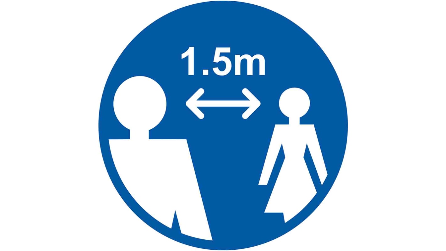 Oznaczenie dotyczące dystansu społecznego, Winyl, Niebieski, 1.5m-Tekst Brak, 400mm, 400 x 400mm Tak