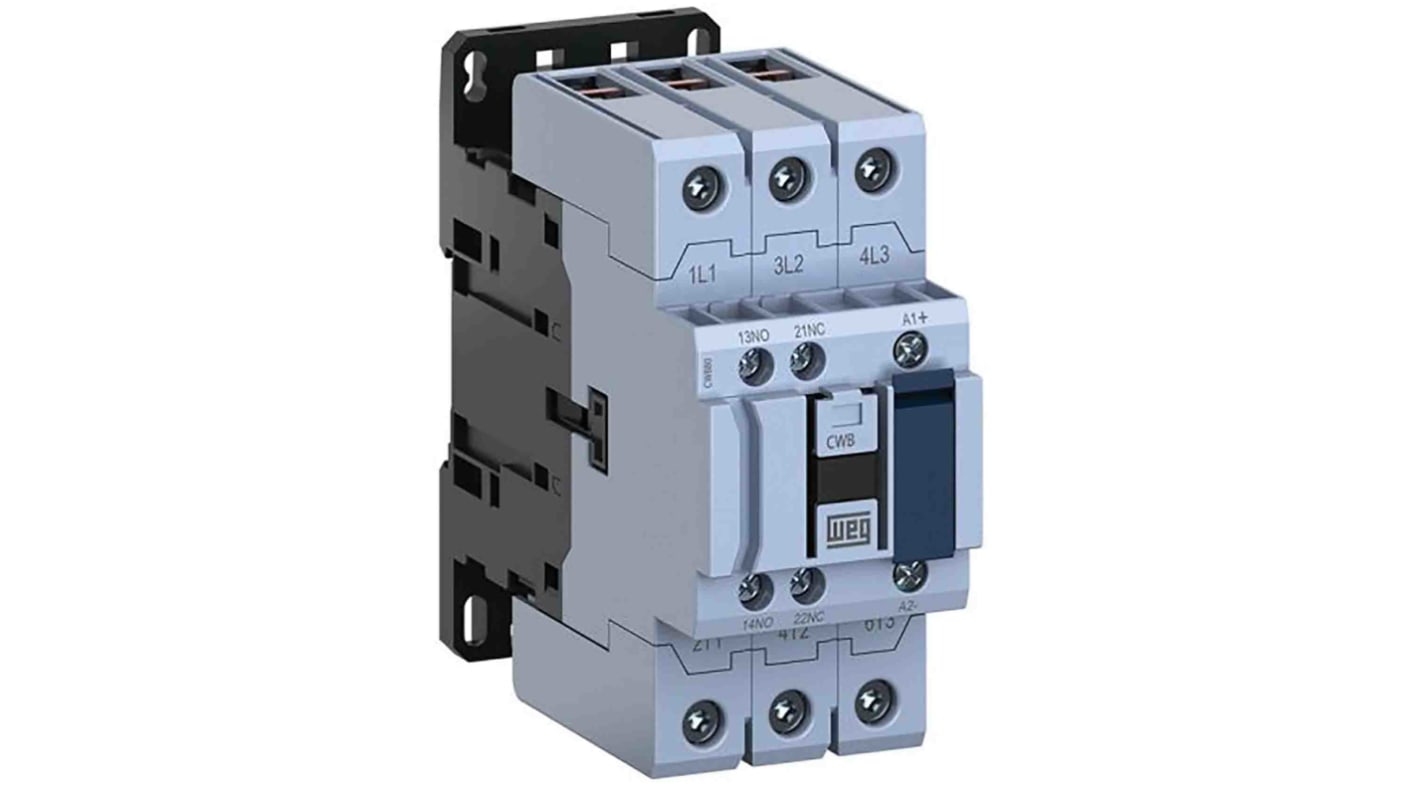 WEG CWB Contactor, 110 V ac Coil, 3-Pole, 40 A, 18.5 kW, 1NO + 1NC