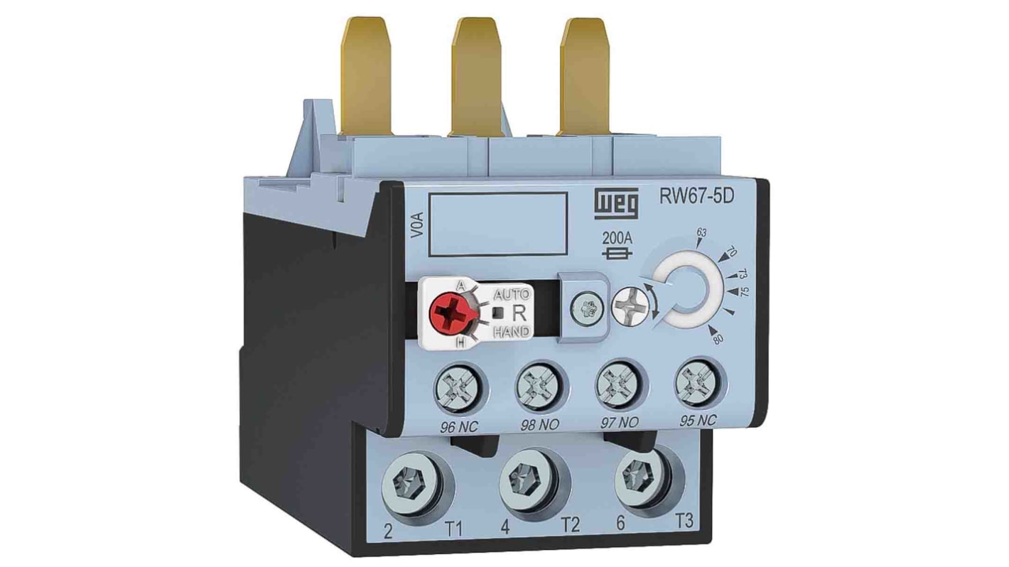 WEG Thermal Overload Relay 1NO + 1NC, 40 A F.L.C, 40 A Contact Rating, 16.5 kW, 690 Vac, 3P, RW