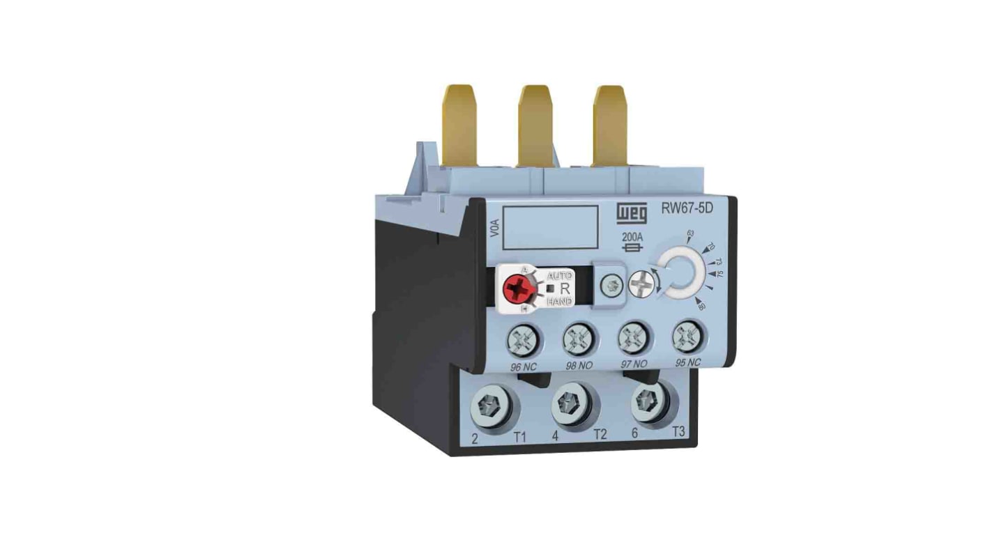 WEG Thermal Overload Relay 1NO + 1NC, 70 A F.L.C, 70 A Contact Rating, 16.5 kW, 690 Vac, 3P, RW