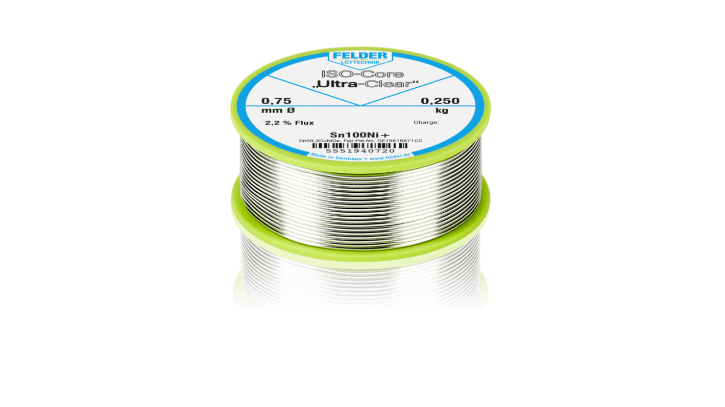 Felder Lottechnik Wire, 0.75mm Lead Free Solder, 227°C Melting Point