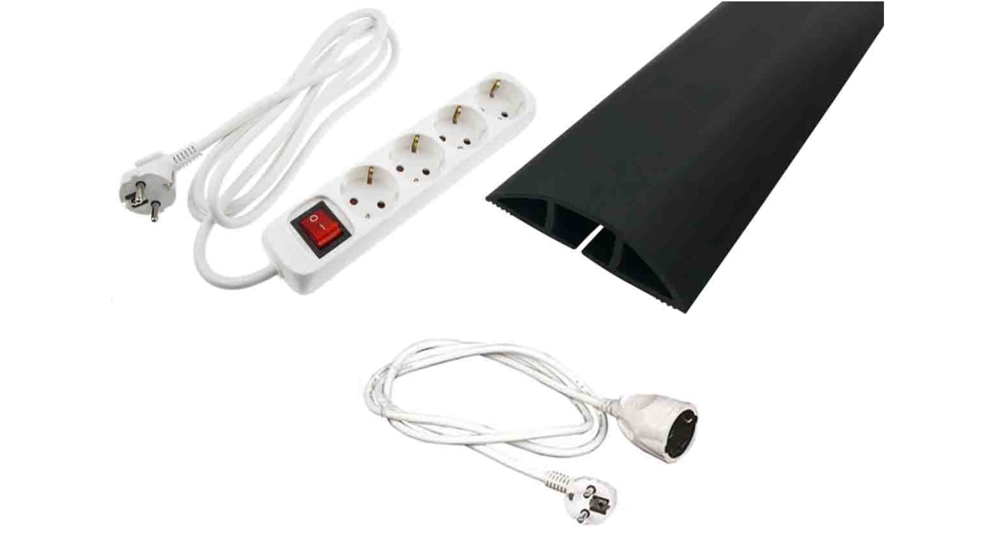 RS PRO 2m 4 Socket Type F - German Schuko Extension Lead Kit, 250 V