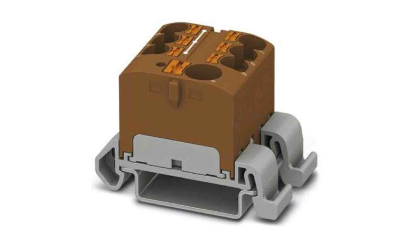 Phoenix Contact Distribution Block, 7 Way, 0.2 → 6mm², 32A, 450 V, Brown