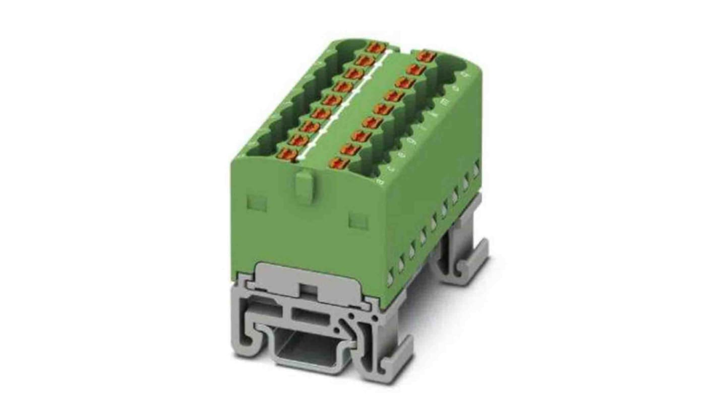 Phoenix Contact Distribution Block, 18 Way, 2.5mm², 17.5A, 500 V, Green