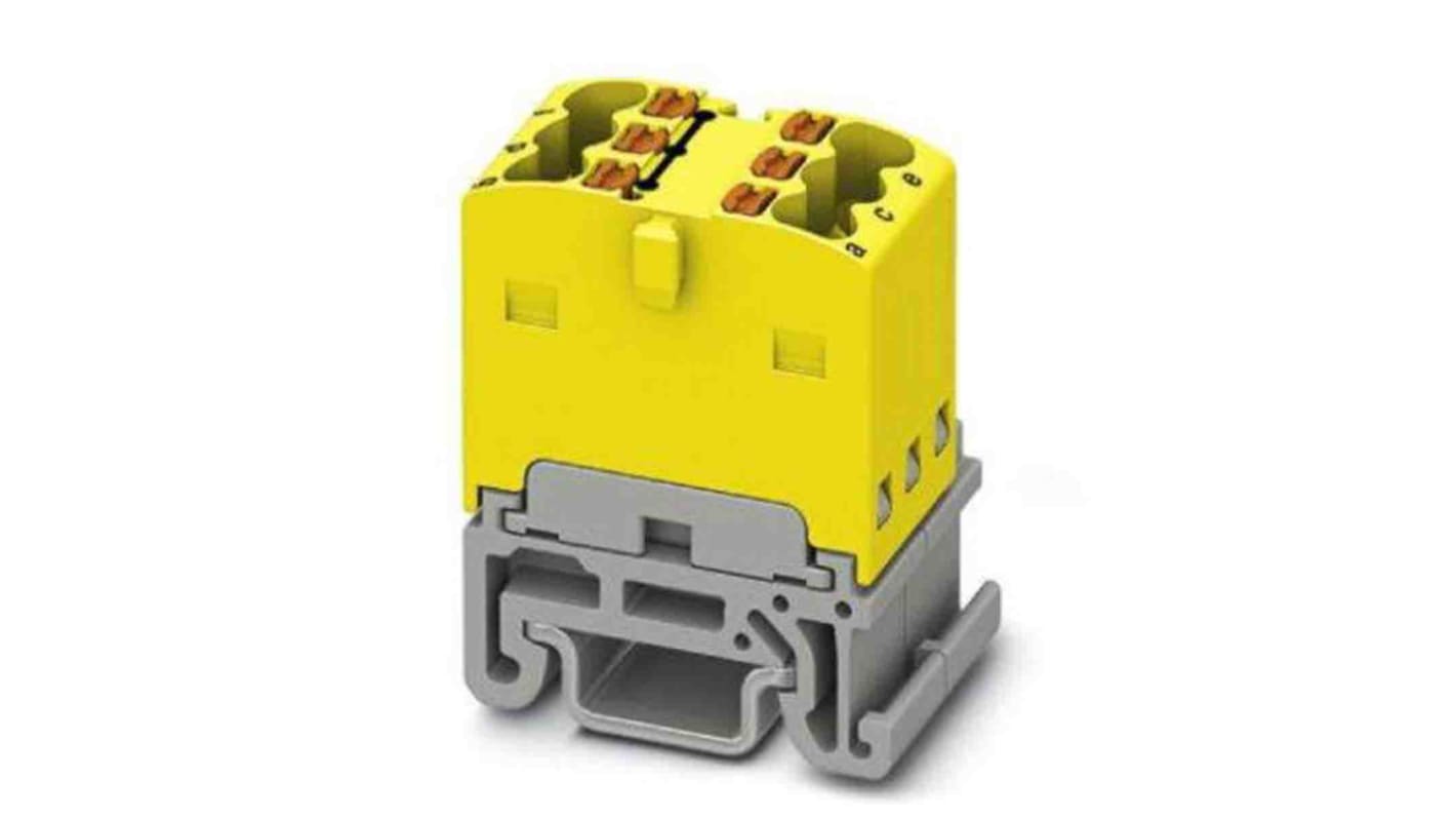 Phoenix Contact Distribution Block, 6 Way, 2.5mm², 17.5A, 500 V, Yellow