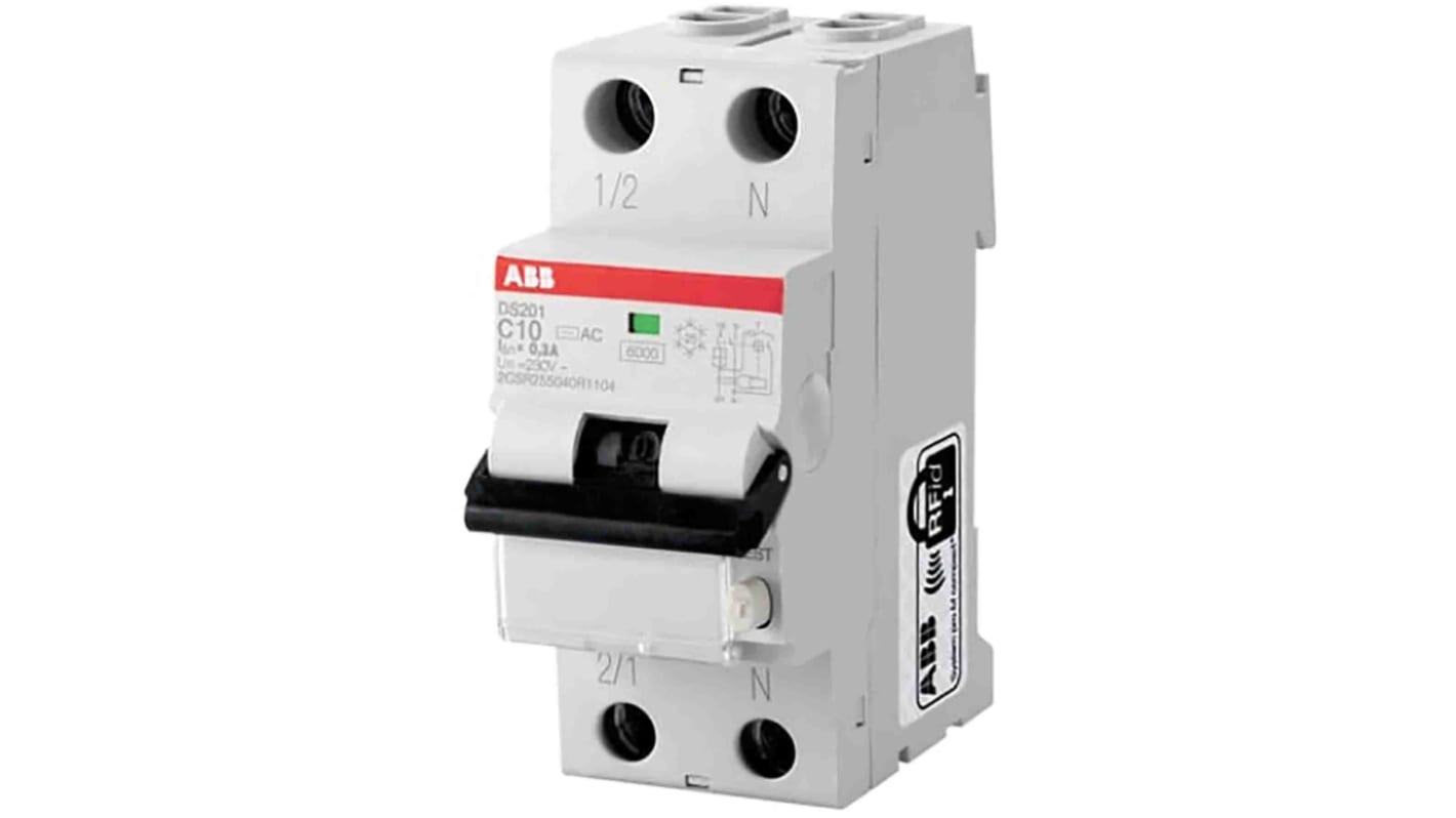 ABB RCBO, 6A Current Rating, 1P+N Poles, 30mA Trip Sensitivity, Type C, System Pro M Compact Range