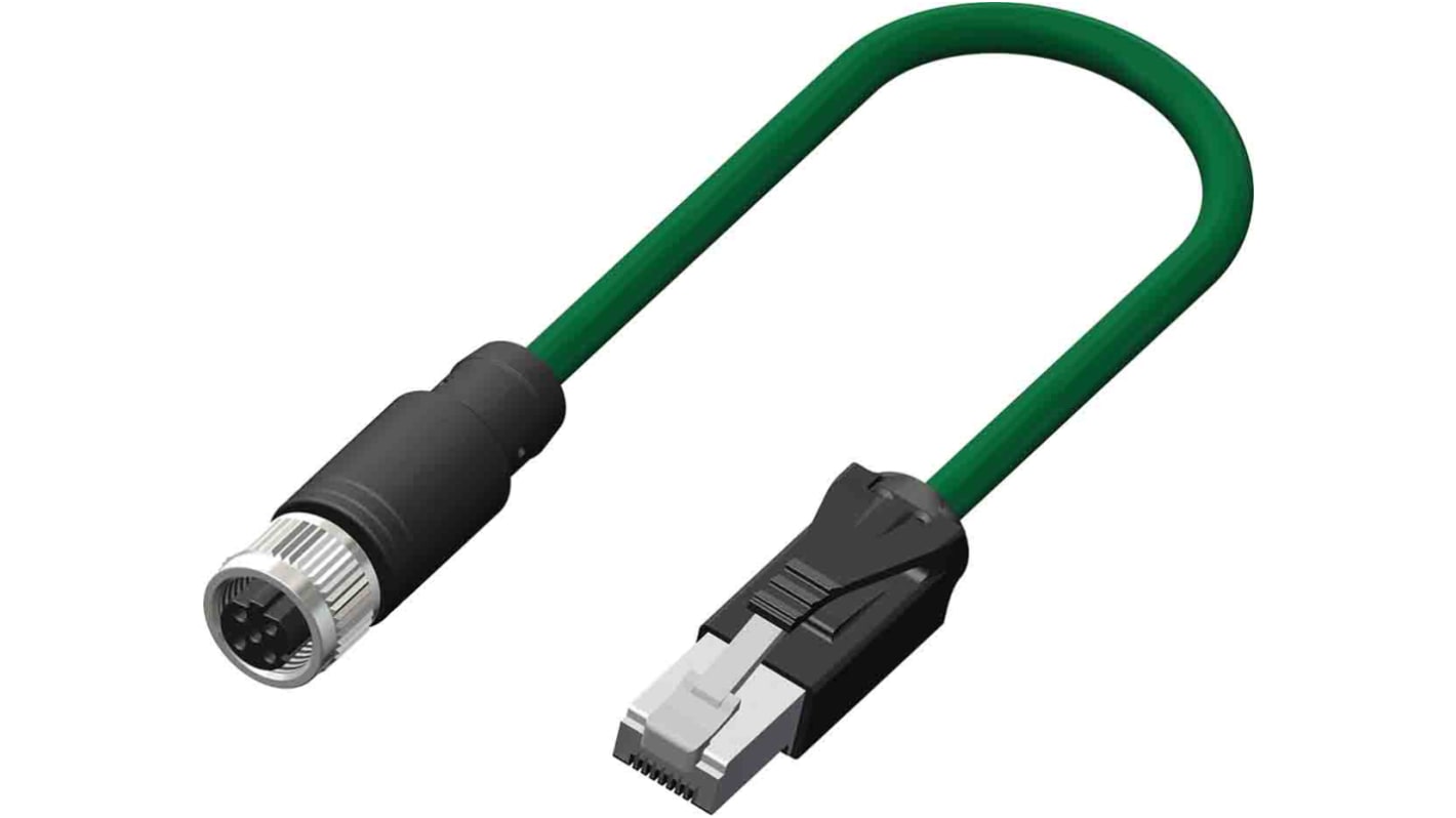 RS PRO Cat5e Straight Female M12 to Male RJ45 Ethernet Cable, Green TPE Sheath, 5m