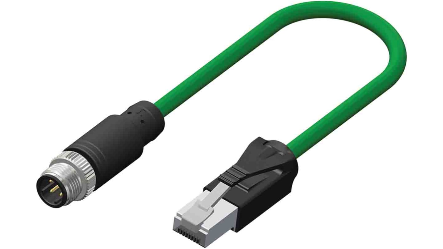 RS PRO, 2m Cat5e, Green M12 to Male RJ45 MaleShielded, Terminated PVC Sheath