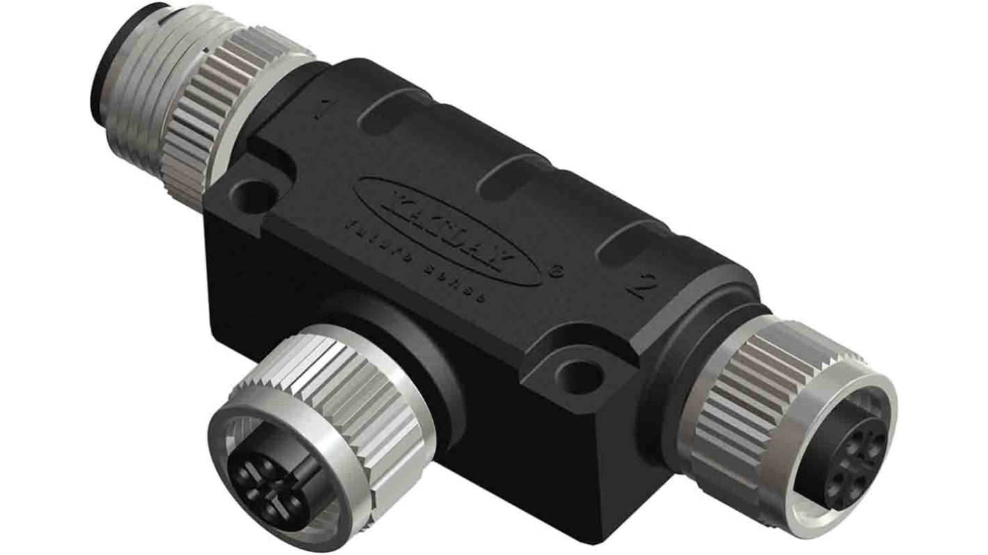 RS PRO Right Angle 1 Pole M12 Socket to 2 Pole M12 Connector